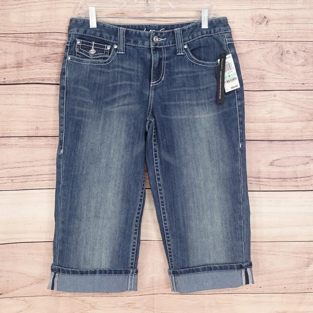 New! INC International Concepts Capri Jeans Womens 8 Blue Wash Cuffed Denim